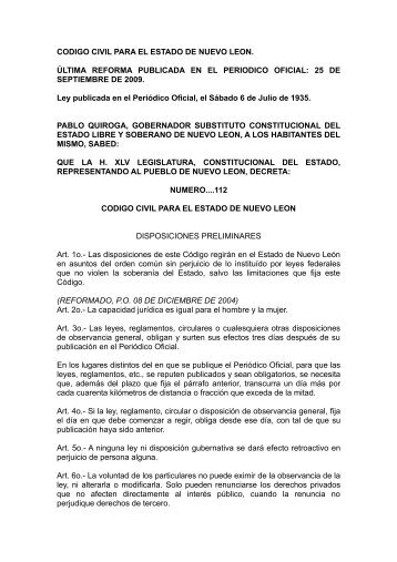 CODIGO CIVIL PARA EL ESTADO DE NUEVO LEON