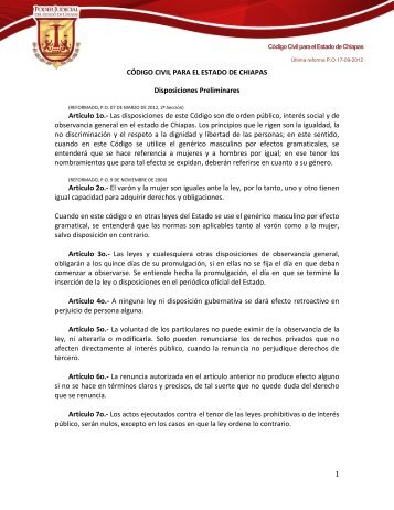 1 CÓDIGO CIVIL PARA EL ESTADO DE CHIAPAS Disposiciones ...