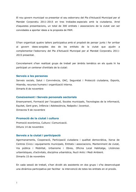 Resum PAM 2011 - Ajuntament de Vilanova i la Geltrú