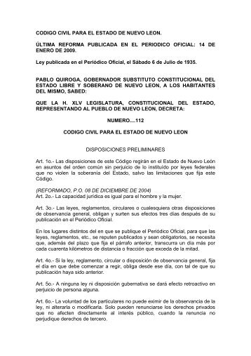 CODIGO CIVIL PARA EL ESTADO DE NUEVO LEON - Testamentos