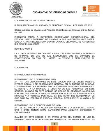 Código Civil del Estado de Chiapas - Instituto de la Consejería ...