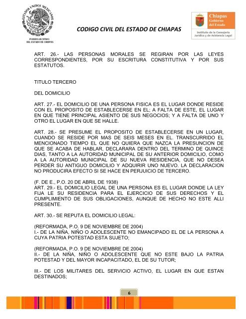 Código Civil del Estado de Chiapas - Instituto de la Consejería ...