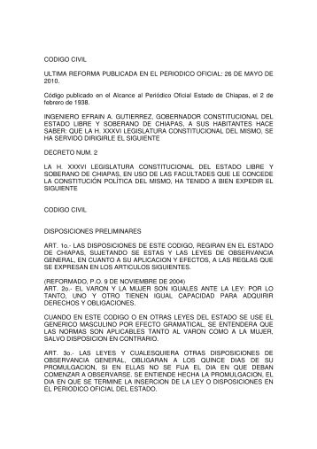 Código Civil Para El Estado De Chiapas. - SEMAHN