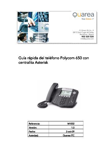 Guía rápida del teléfono Polycom 650 con centralita ... - Quarea