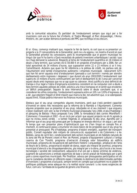 AUDIÈNCIA PÚBLICA DEL PRESSUPOST 2006 - Ajuntament de ...