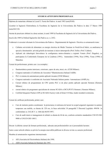 CURRICULUM VITAE BELLABONA FABIO pagina 1 Bellabona ...