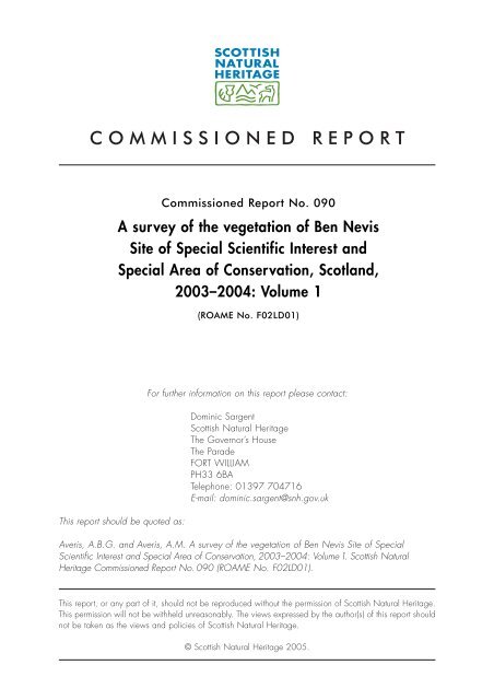 A survey of the vegetation of Ben Nevis - Scottish Natural Heritage