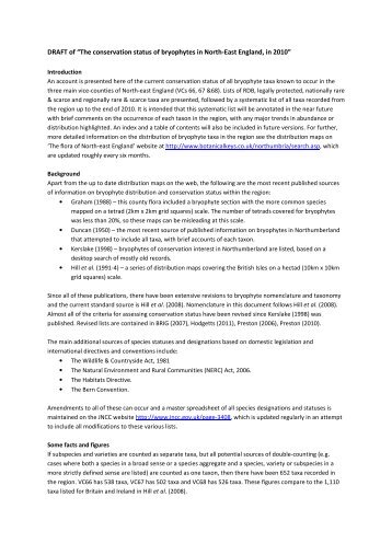 The Status of Bryophyte Species in north-east England