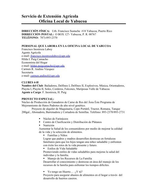 Servicio de Extensión Agrícola Oficina Local de Yabucoa - Uprm.edu