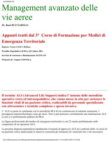 Management avanzato delle vie aeree - ULSS Belluno