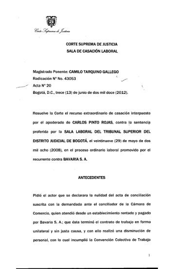 CORTE SUPREMA DE JUSTICIA SALA DE CASACIÓN LABORAL