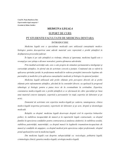 MEDICINA LEGALA SUPORT DE CURS PT STUDENTII ... - UMF