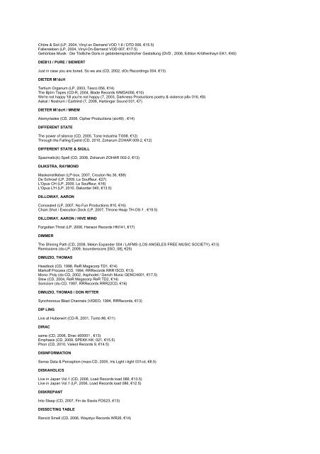 FULL STOCK LIST 20. Jan 2011 - Drone Records