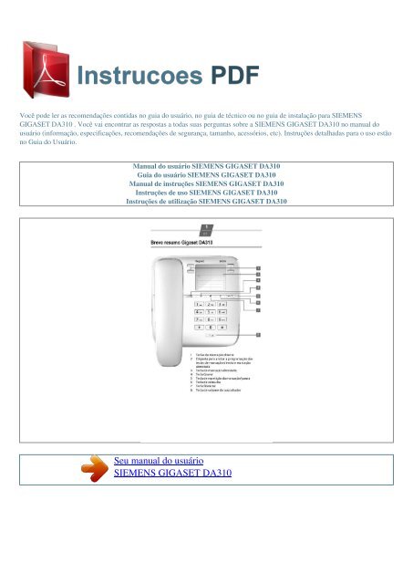 Manual do usuแrio SIEMENS GIGASET DA310 - INSTRUCOES PDF