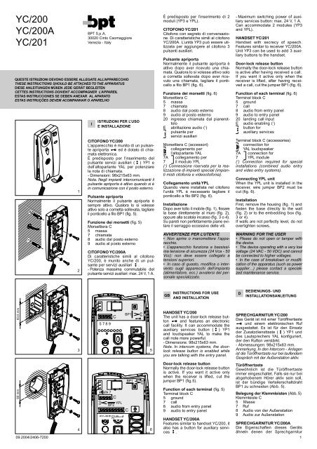 istruzioni yc/200 - Bpt