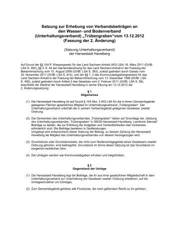Satzung zur Erhebung von Verbandsbeiträgen an - Havelberg