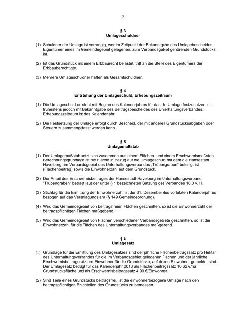 Satzung zur Erhebung von Verbandsbeiträgen an - Havelberg