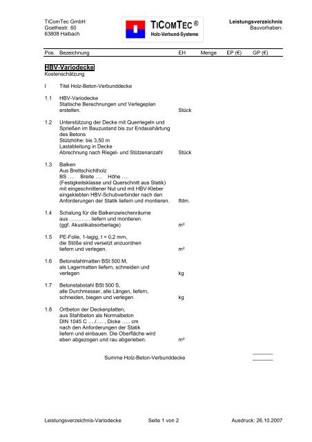 LV HBV-Variodecke - Hbv-systeme.de