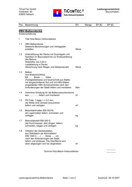 LV HBV-Balkendecke - Hbv-systeme.de