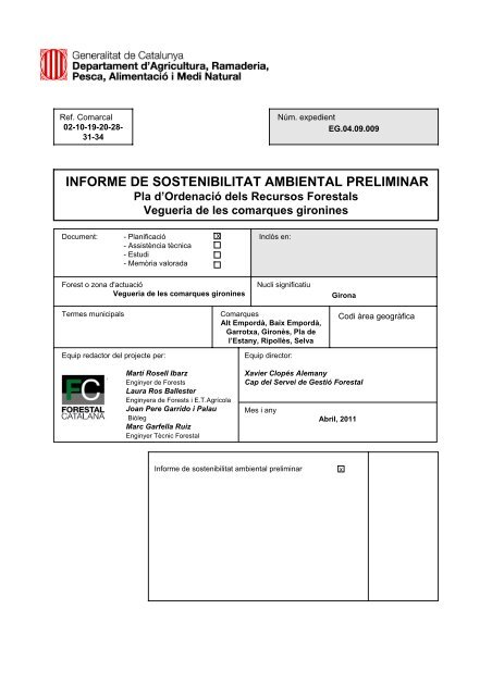 informe de sostenibilitat ambiental preliminar - Departament de ...