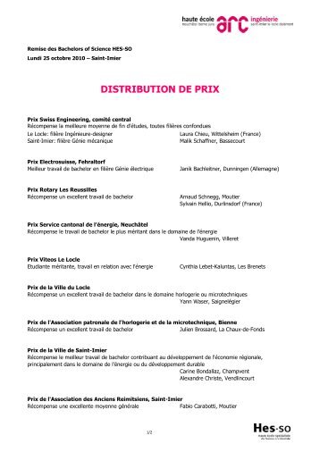 La liste des prix - HE-Arc