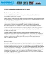 Presseinformation der Hebbel Auto Service GmbH - Reisebüro Hebbel
