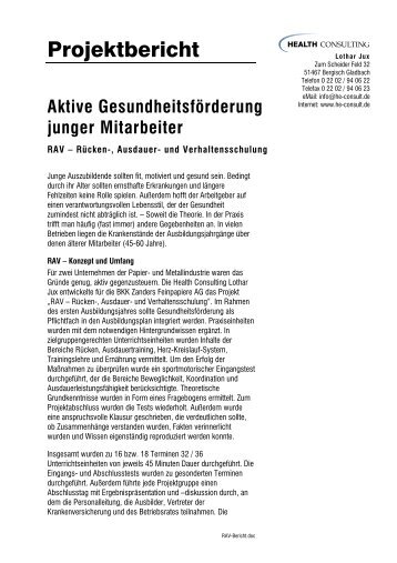 Projektbericht - Health Consulting