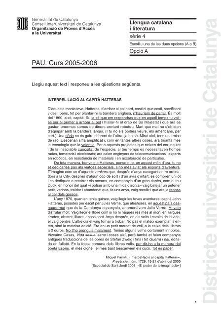 PAU. Examen llengua catalana serie 4-cat - Selecat