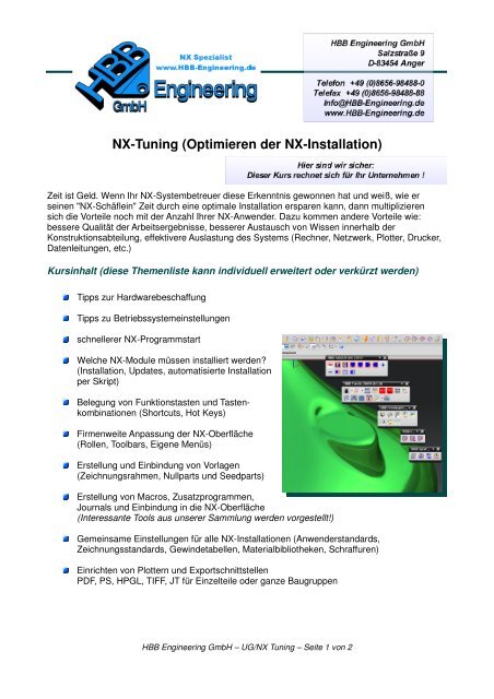 NX-Tuning (Optimieren der NX-Installation) - HBB Engineering GmbH