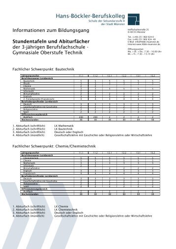 Informationen zum Bildungsgang Stundentafeln und Abiturfächer ...