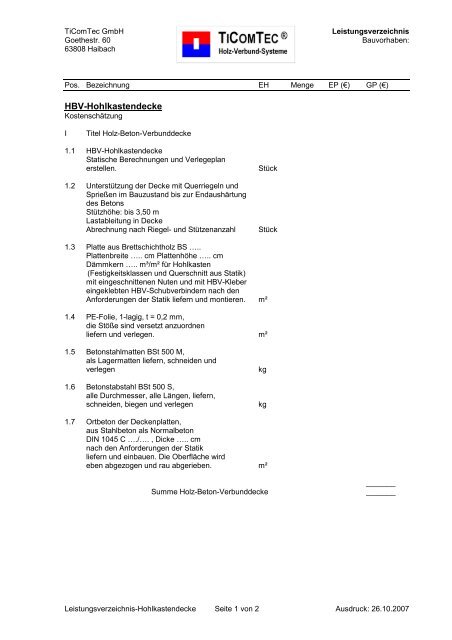 LV HBV-Hohlkastendecke - Hbv-systeme.de
