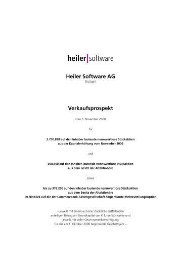 IPO/Verkaufsprospekt - Heiler Software AG