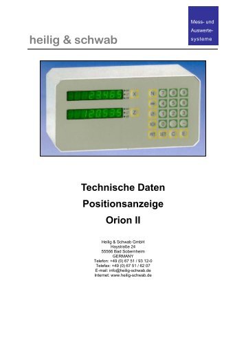 Technische Daten Orion II - Heilig & Schwab