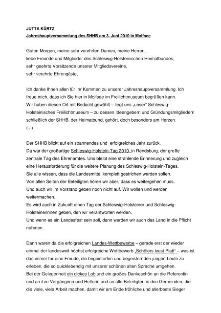 Jahresbericht der Landesvorsitzenden Jutta Kürtz - Schleswig ...