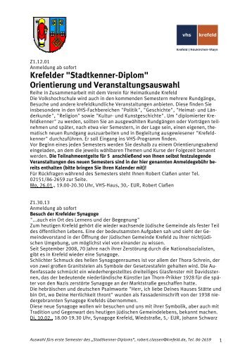 Krefelder "Stadtkenner-Diplom" - Verein für Heimatkunde Krefeld