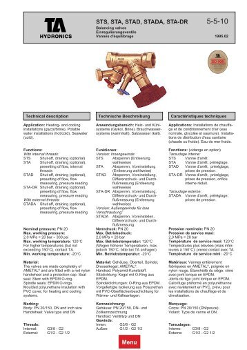 STS, STA, STAD, STADA, STA-DR 1995.02c - TA Hydronics