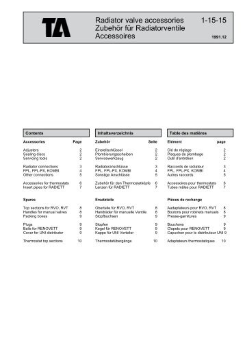 Radiator valve accessories 1-15-15 Zubehör für ... - TA Hydronics