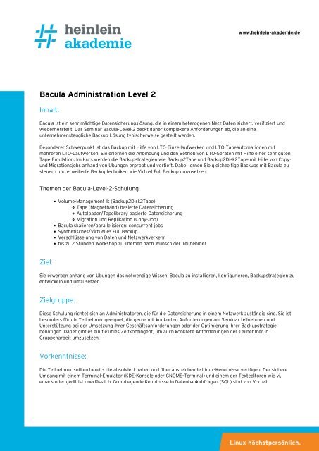 Bacula Administration Level 2 - Heinlein