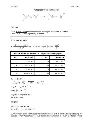 Autoprotolyse des Wassers Ionenprodukt des ... - heinrichonline.de