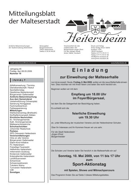 Mitteilungsblatt der Malteserstadt - Heitersheim