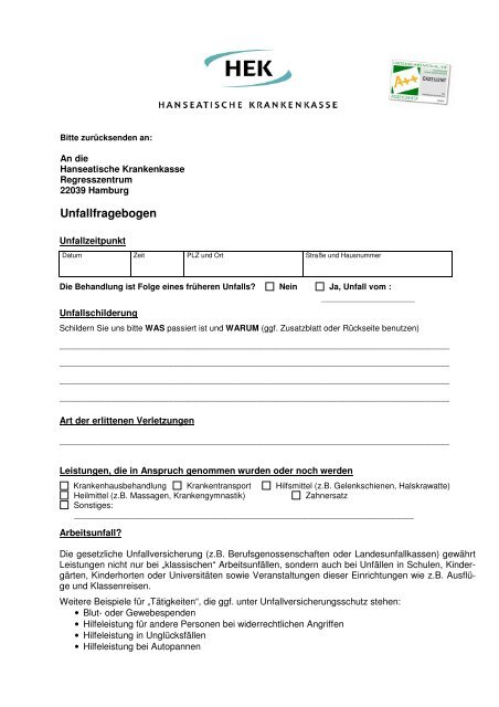 Unfallfragebogen Hek