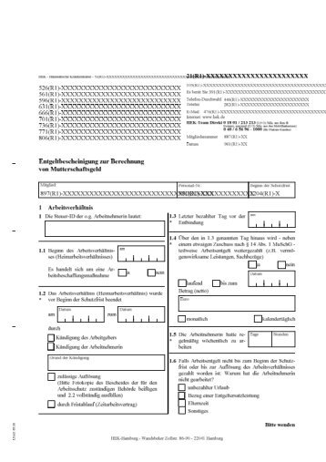 Entgeltbescheinigung Mutterschaftsgeld für Arbeitgeber - HEK