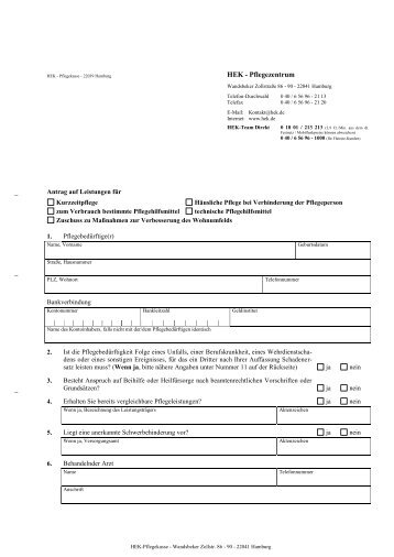 Antrag auf Ersatzpflege und sonstige Pflegeleistungen - HEK