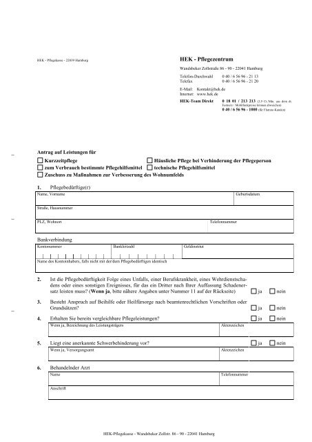 Antrag auf Ersatzpflege und sonstige Pflegeleistungen - HEK