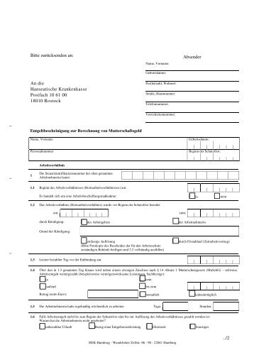 Entgeltbescheinigung Mutterschaftsgeld - HEK