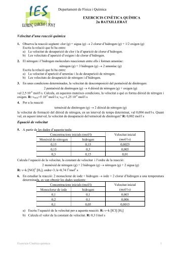 Departament de Física i Química EXERCICIS CINÈTICA QUÍMICA ...