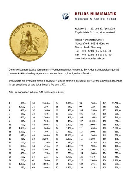 Auktion 3 - Helios Numismatik GmbH
