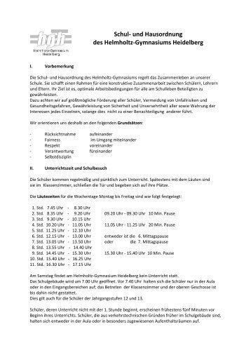 und Hausordnung - Helmholtz-Gymnasium Heidelberg