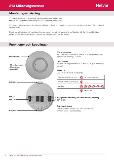 313 Mikrovågssensor Monteringsanvisning - Helvar