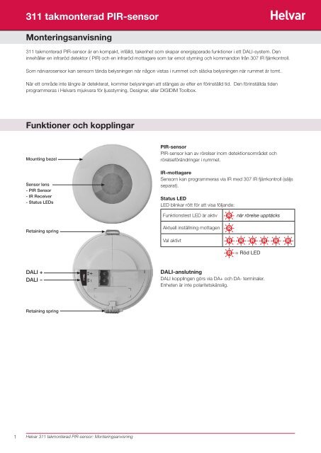 311 takmonterad PIR-sensor Monteringsanvisning - Helvar